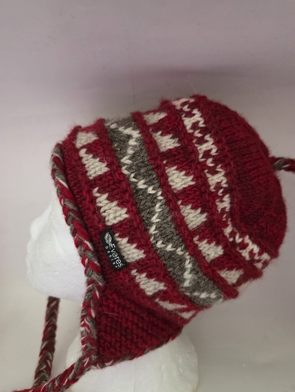 Everest Designs Mens red wool earflap hat classic geometric pattern Outdoor
